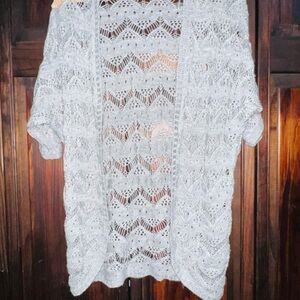 Pink Rose Gray Open Knit‎ Cardigan small